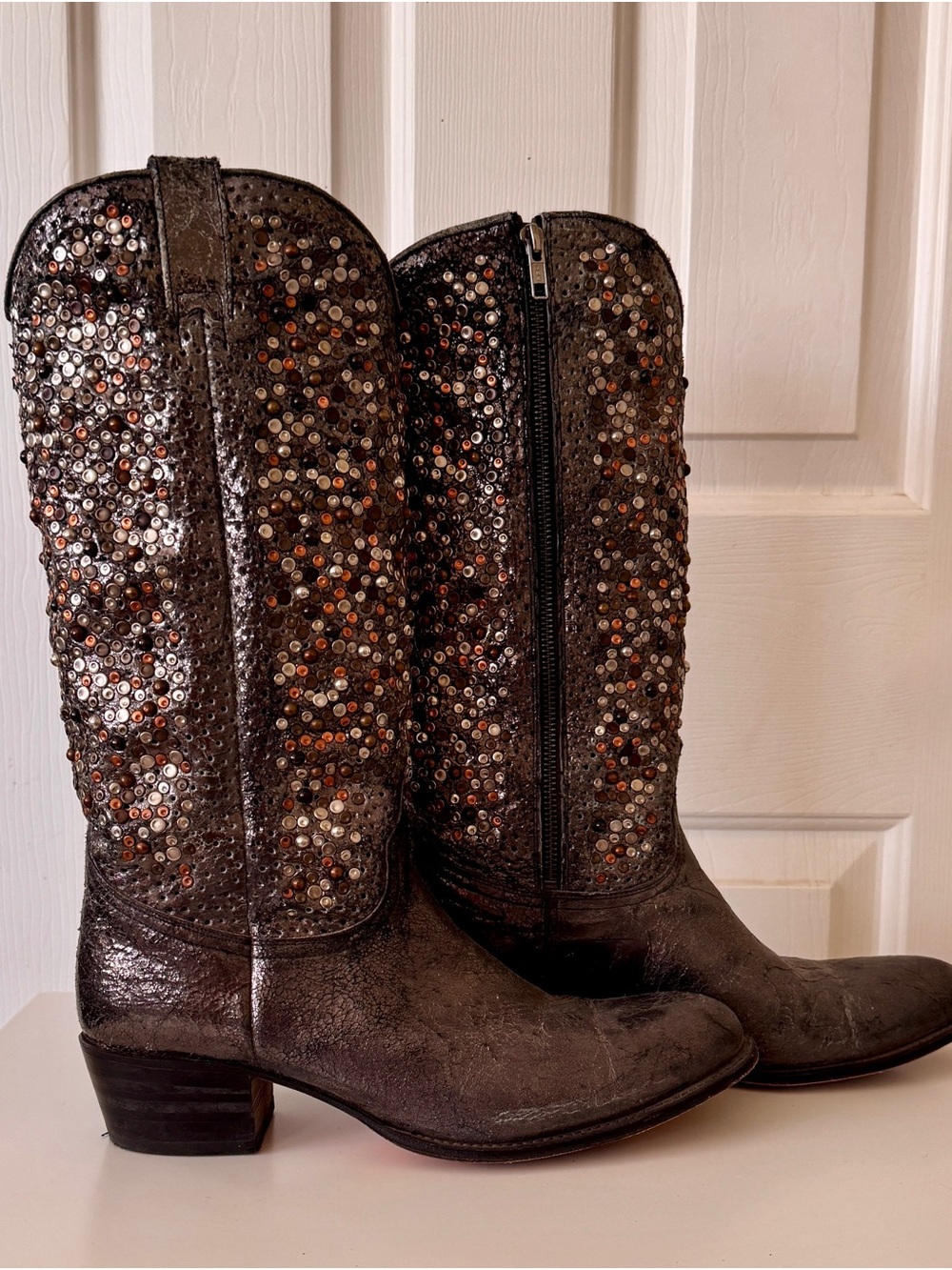 Frye Company Deborah Studded Cowboy Boots in Anthracite - Picture 2 of 7